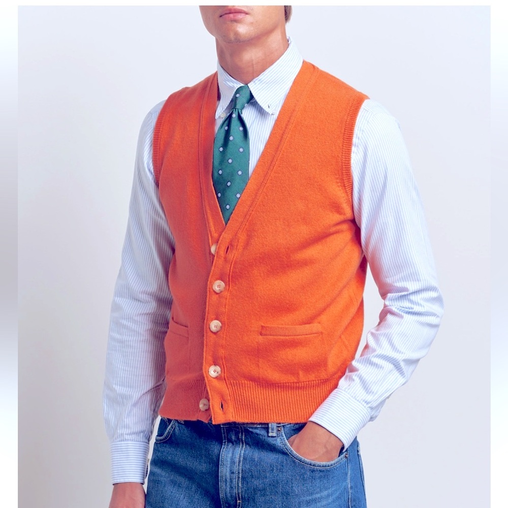 Drake's Lambswool Vest Cardigan Orange